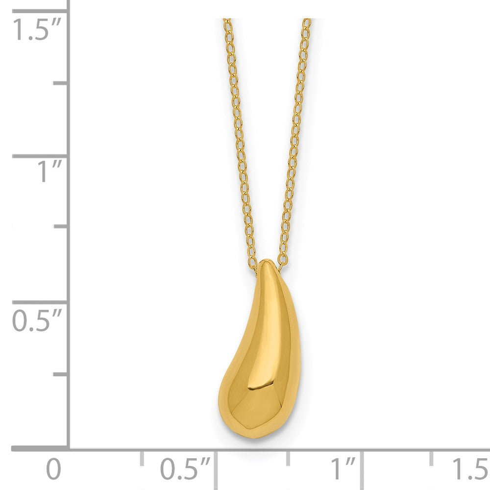 14K Yellow Gold Polished Puffed Teardrop 18In Necklace
