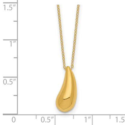 14K Yellow Gold Polished Puffed Teardrop 18In Necklace