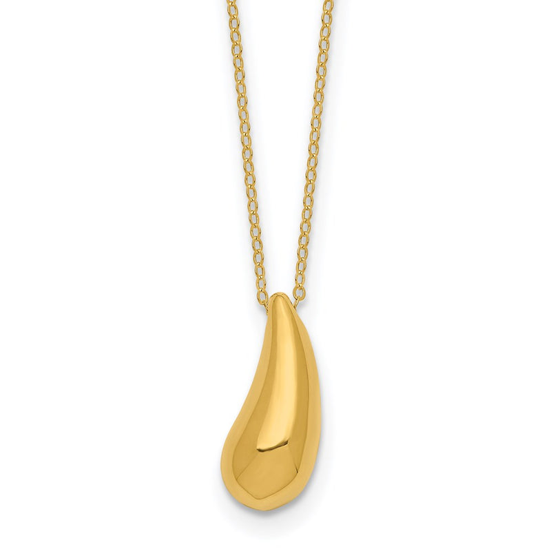 14K Yellow Gold Polished Puffed Teardrop 18In Necklace