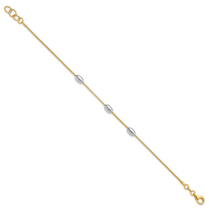 8 Inch 14K Two-Tone Polished 3 Station Oval Beads With .5In Ext. Bracelet