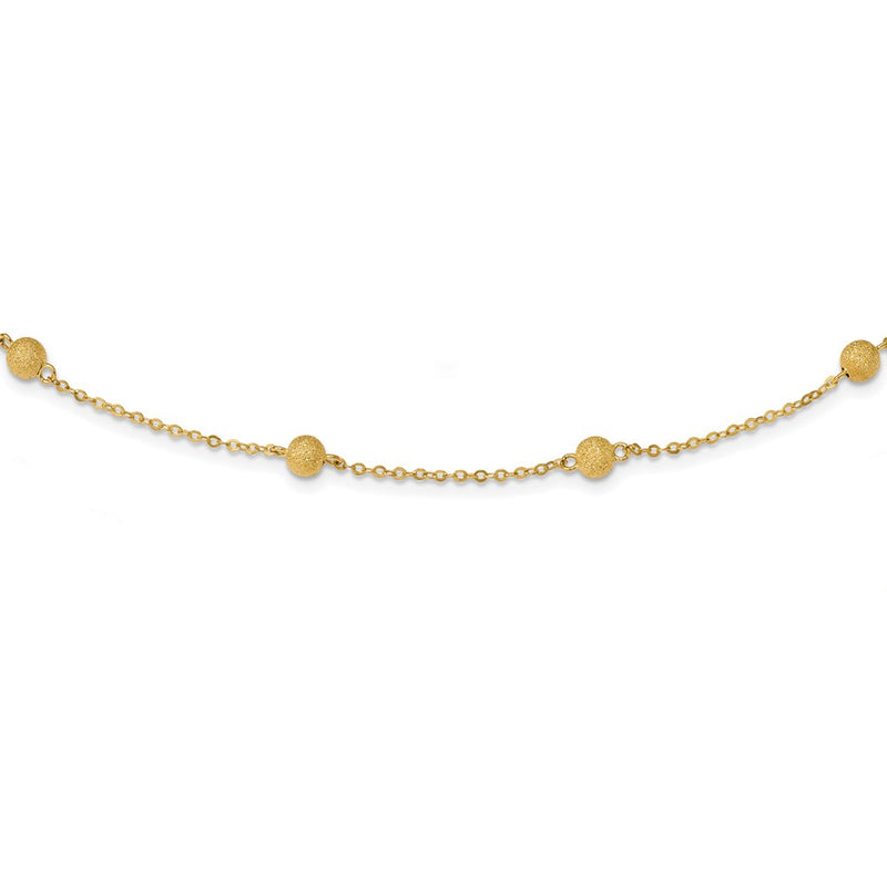 14K Yellow Gold Textured 7 Stations Ball Necklace