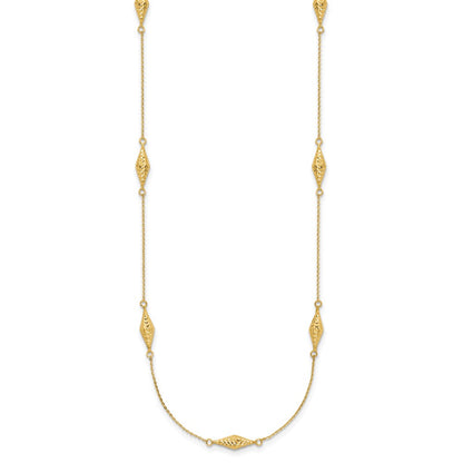 14K Yellow Gold Polished And D/C Fancy Beaded 18In Necklace