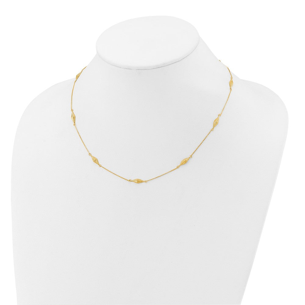 14K Yellow Gold Polished And D/C Fancy Beaded 18In Necklace