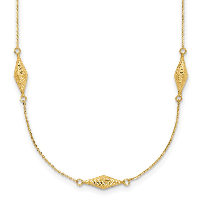 14K Yellow Gold Polished And D/C Fancy Beaded 18In Necklace