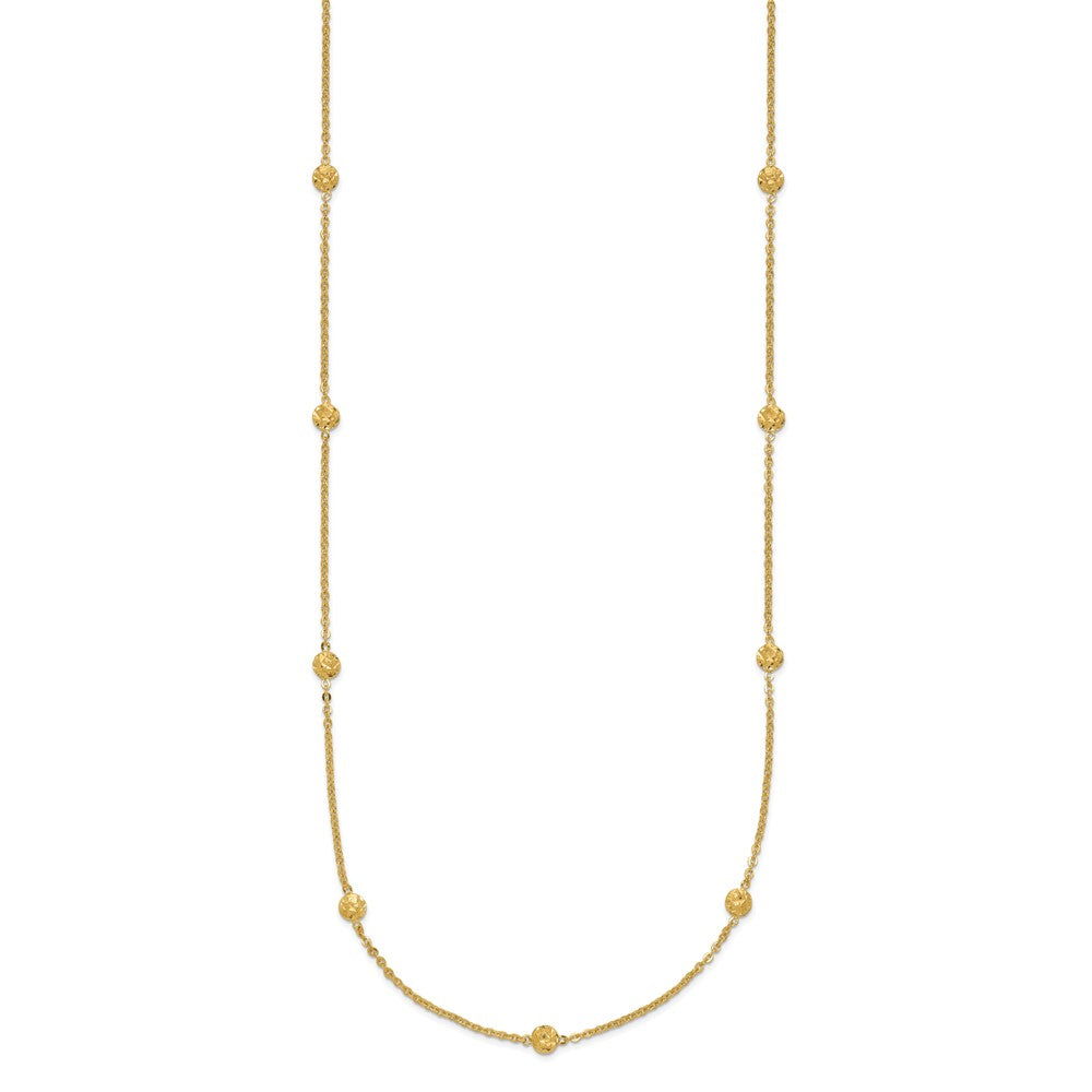 14K Yellow Gold Polished Diamond-Cut Tiny Puffed Circles 15-Station Necklace