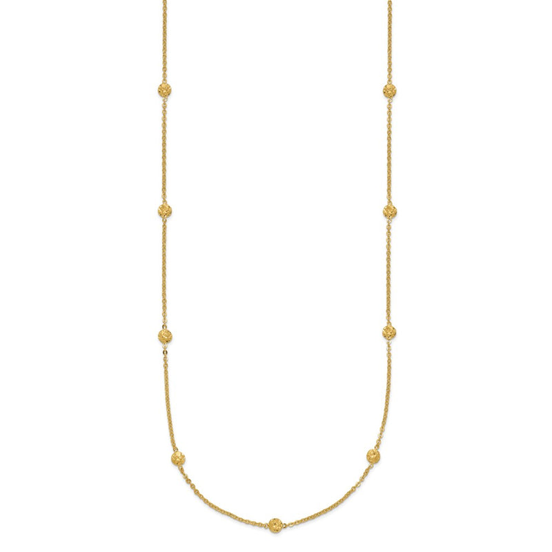14K Yellow Gold Polished Diamond-Cut Tiny Puffed Circles 15-Station Necklace