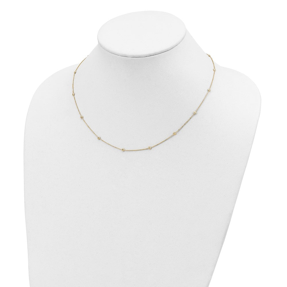 14K Yellow Gold Polished Diamond-Cut Tiny Puffed Circles 15-Station Necklace