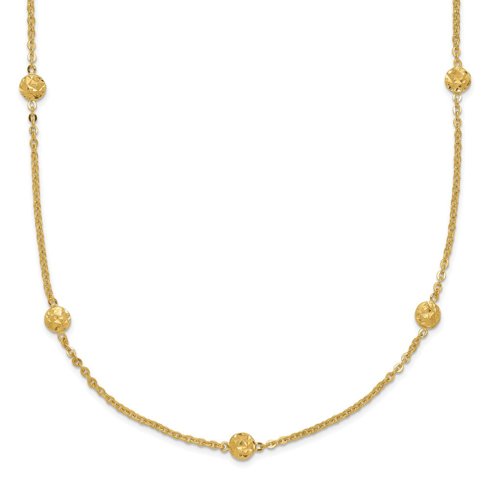 14K Yellow Gold Polished Diamond-Cut Tiny Puffed Circles 15-Station Necklace