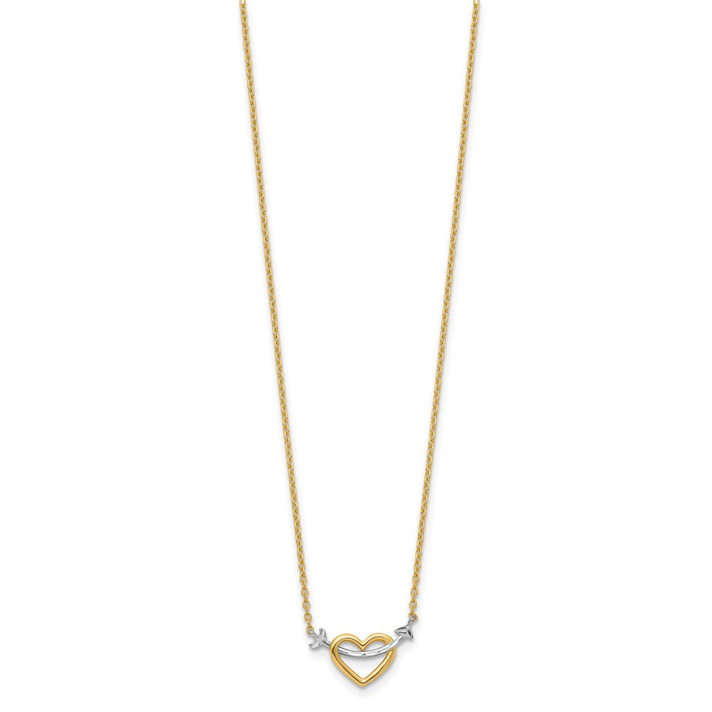 14K Yellow & Rhodium W/Rhodium Diamond-Cut Heart Arrow Necklace