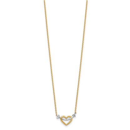 14K Yellow & Rhodium W/Rhodium Diamond-Cut Heart Arrow Necklace