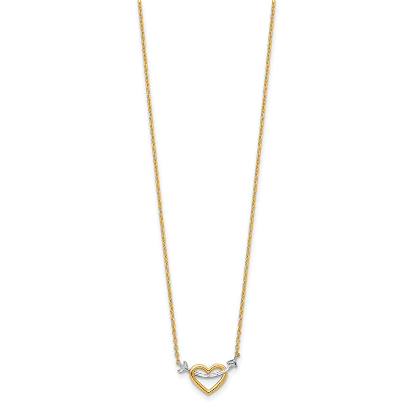 14K Yellow & Rhodium W/Rhodium Diamond-Cut Heart Arrow Necklace