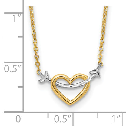 14K Yellow & Rhodium W/Rhodium Diamond-Cut Heart Arrow Necklace