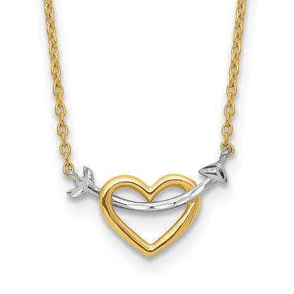 14K Yellow & Rhodium W/Rhodium Diamond-Cut Heart Arrow Necklace