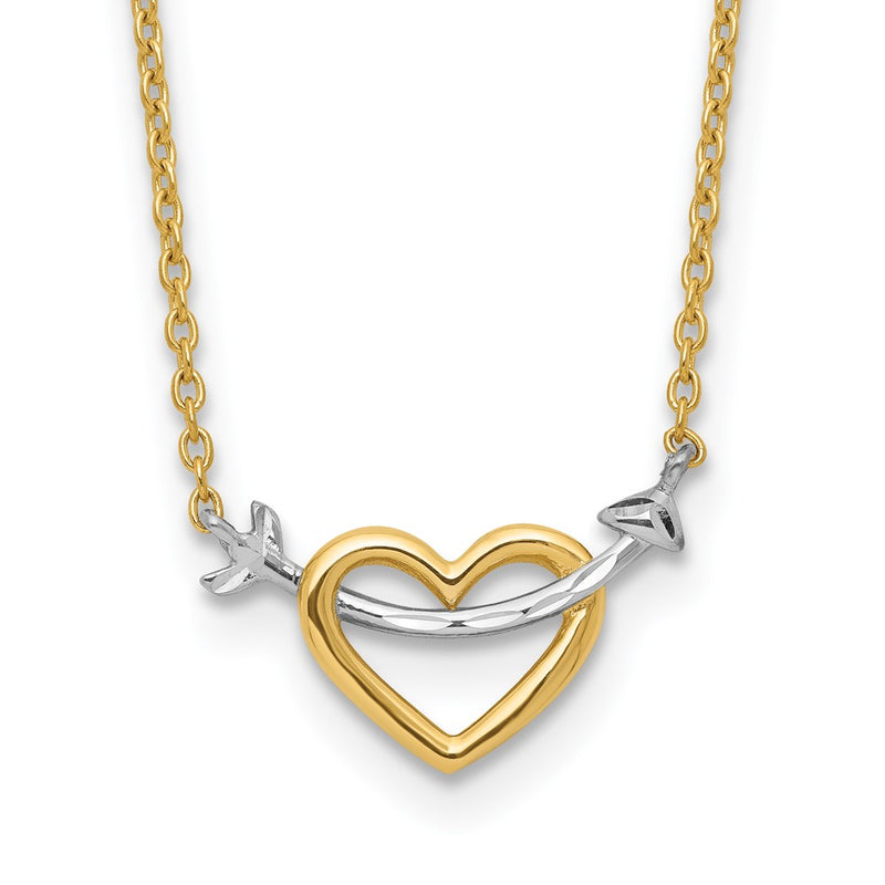 14K Yellow & Rhodium W/Rhodium Diamond-Cut Heart Arrow Necklace