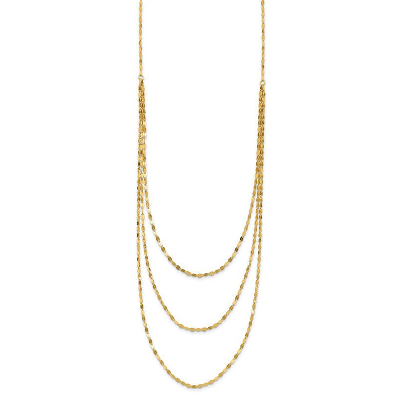 14K Yellow Gold Polished Triple Strand Necklace