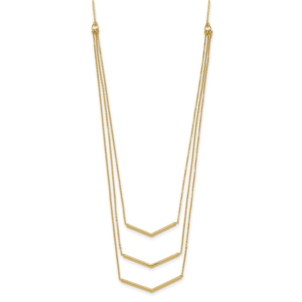 14K Yellow Gold Polished 3 Strand W 2In Extension Drop Bar Necklace