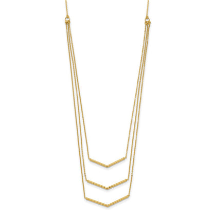 14K Yellow Gold Polished 3 Strand W 2In Extension Drop Bar Necklace