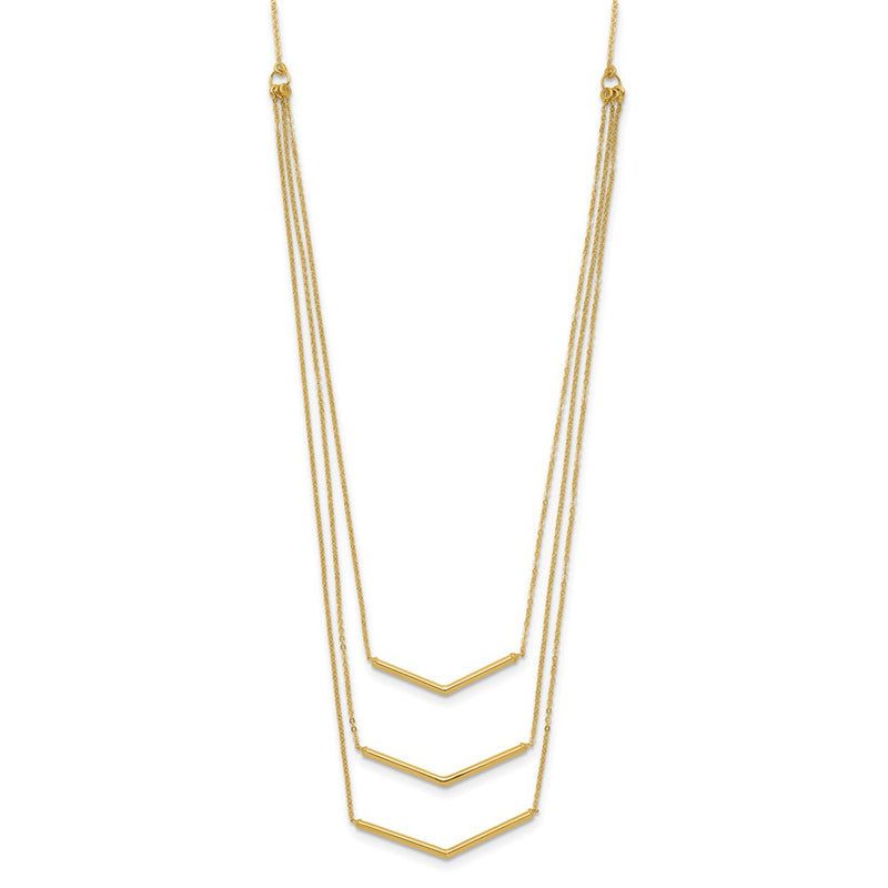 14K Yellow Gold Polished 3 Strand W 2In Extension Drop Bar Necklace