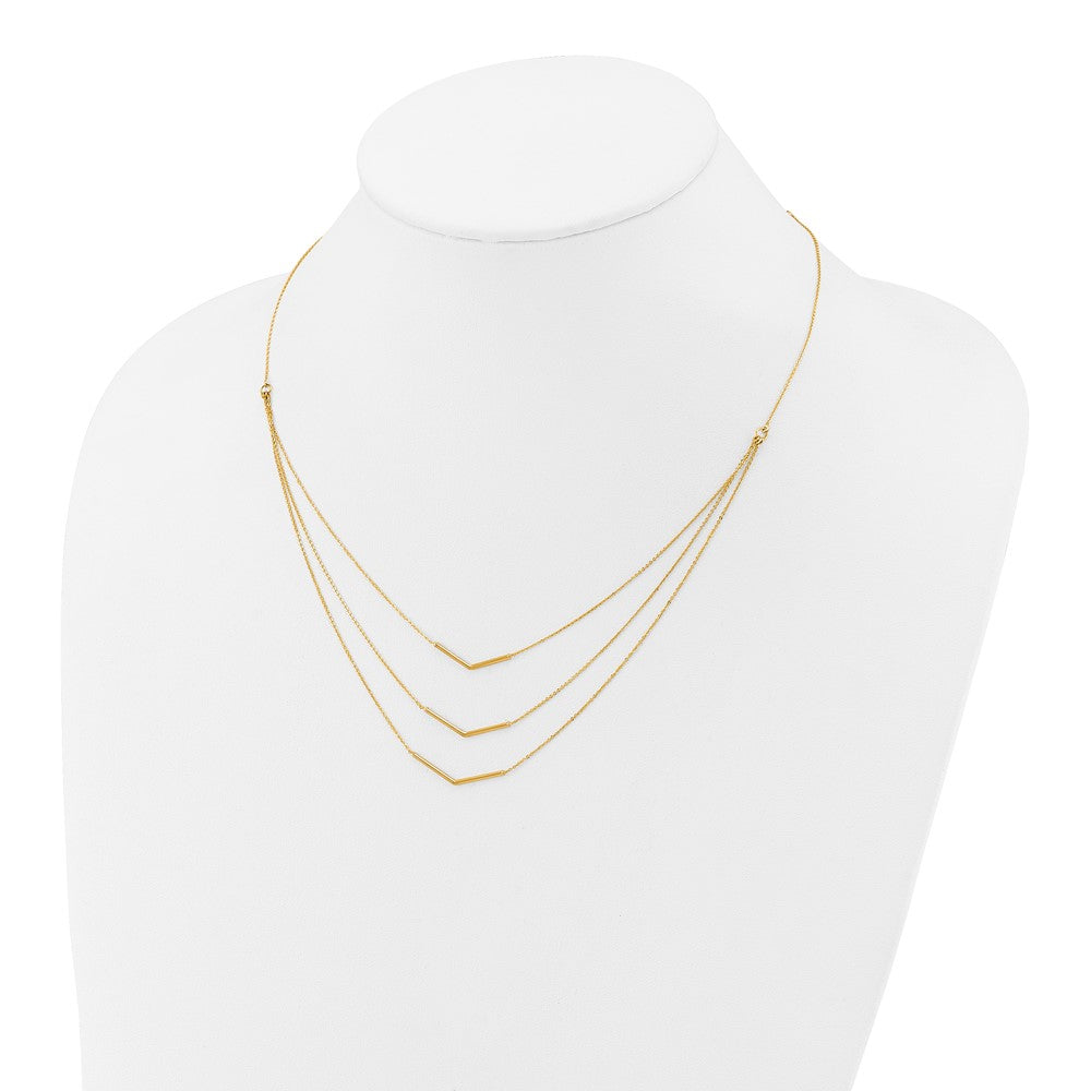 14K Yellow Gold Polished 3 Strand W 2In Extension Drop Bar Necklace