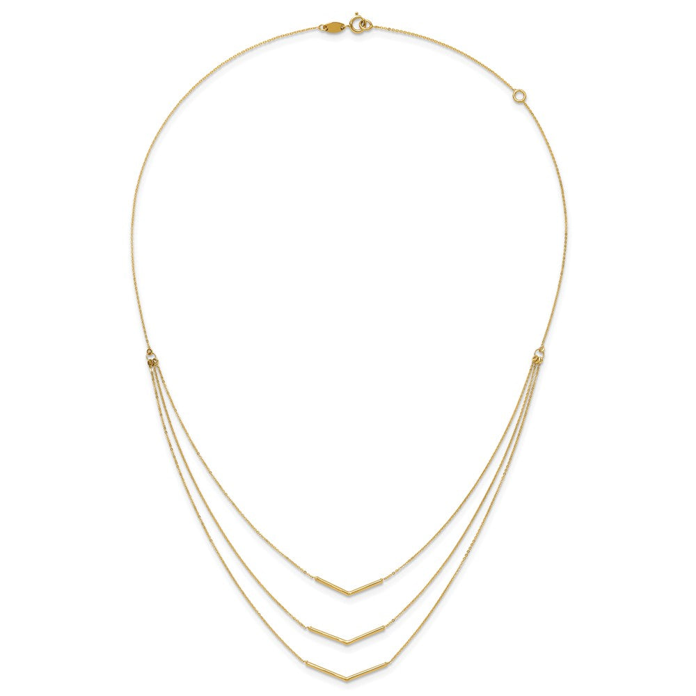 14K Yellow Gold Polished 3 Strand W 2In Extension Drop Bar Necklace