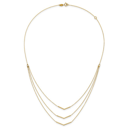 14K Yellow Gold Polished 3 Strand W 2In Extension Drop Bar Necklace