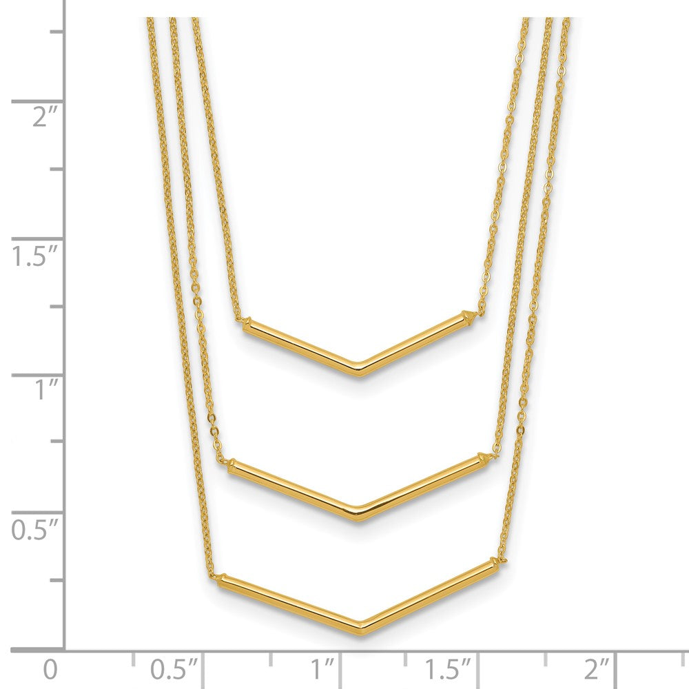 14K Yellow Gold Polished 3 Strand W 2In Extension Drop Bar Necklace