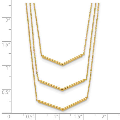 14K Yellow Gold Polished 3 Strand W 2In Extension Drop Bar Necklace