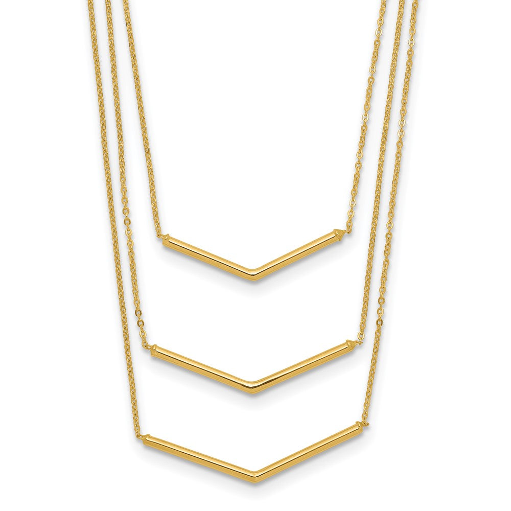 14K Yellow Gold Polished 3 Strand W 2In Extension Drop Bar Necklace