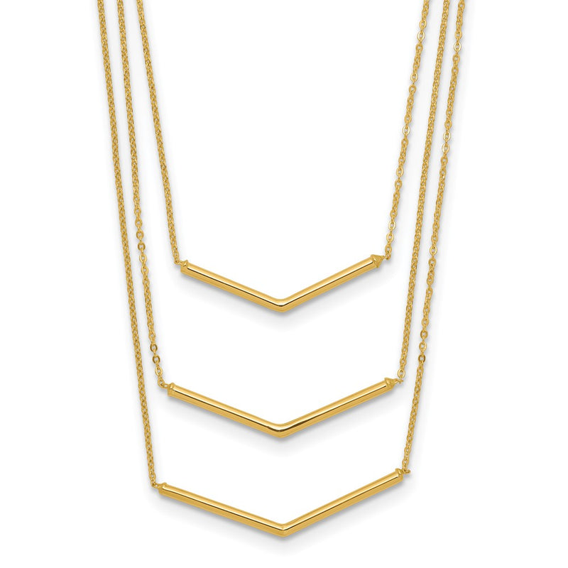 14K Yellow Gold Polished 3 Strand W 2In Extension Drop Bar Necklace