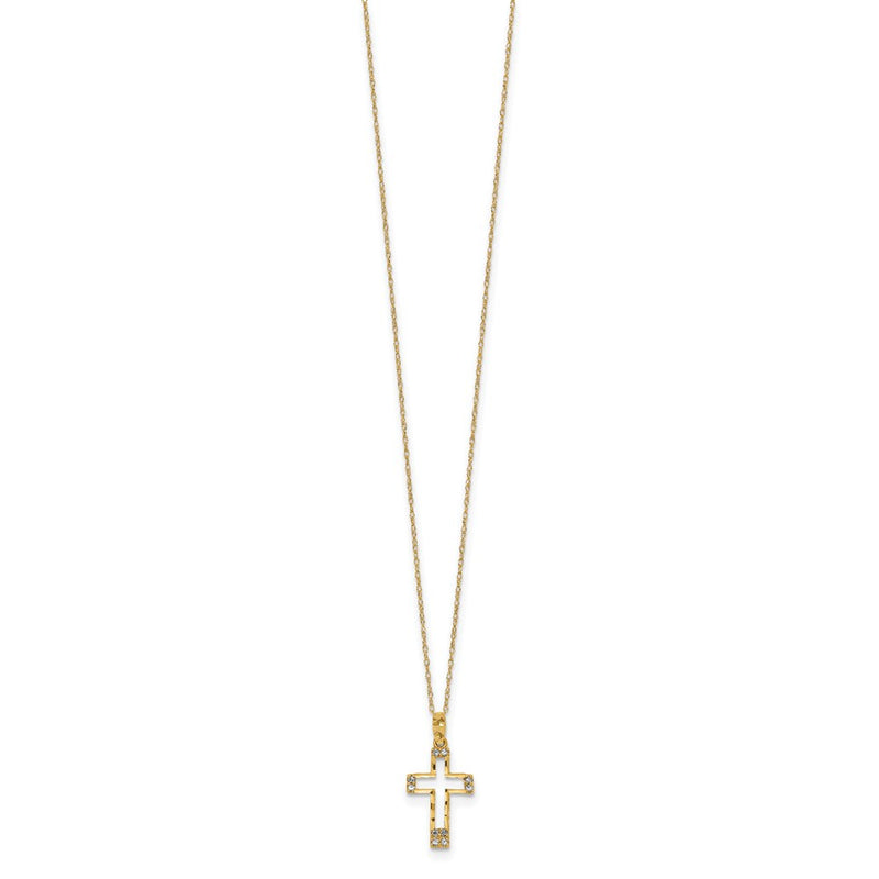 14K Yellow Gold Polished Cz Cross Pendant Necklace