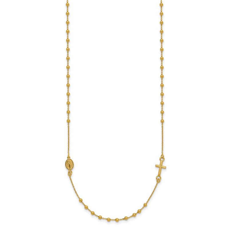 14K Yellow Gold Polished Cross Rosary 16 Inch Necklace