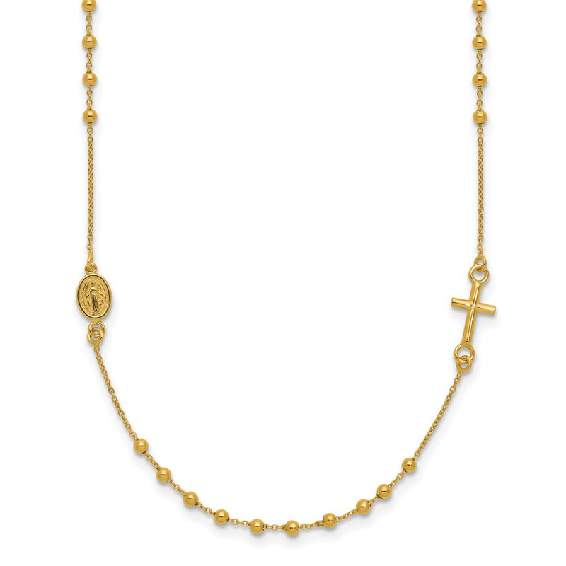 14K Yellow Gold Polished Cross Rosary 16 Inch Necklace