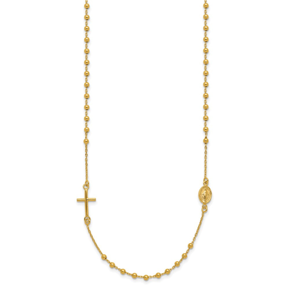14K Yellow Gold Polished Cross Rosary 16 Inch Necklace