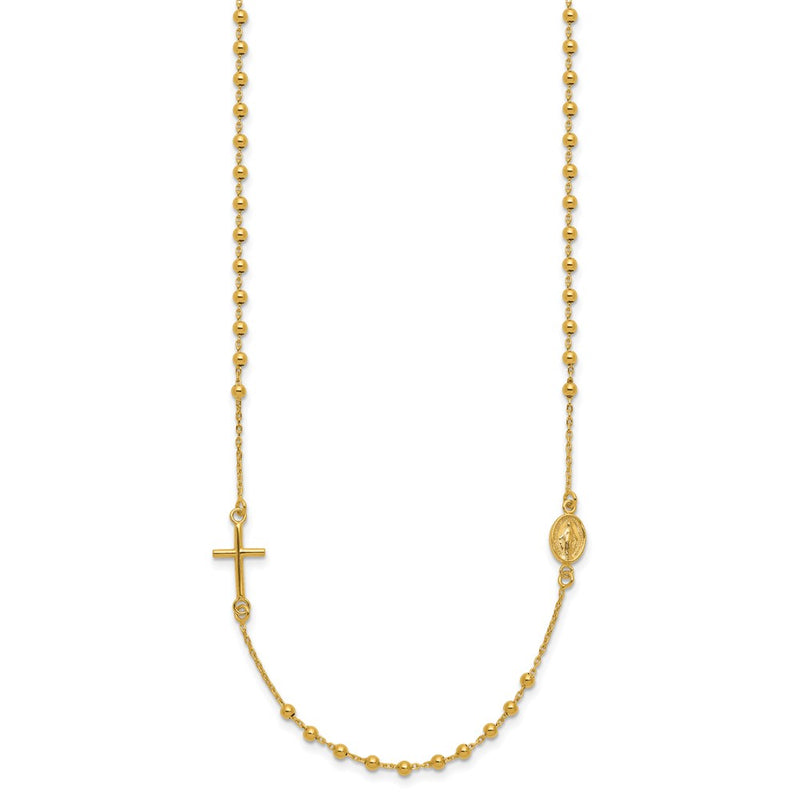 14K Yellow Gold Polished Cross Rosary 16 Inch Necklace
