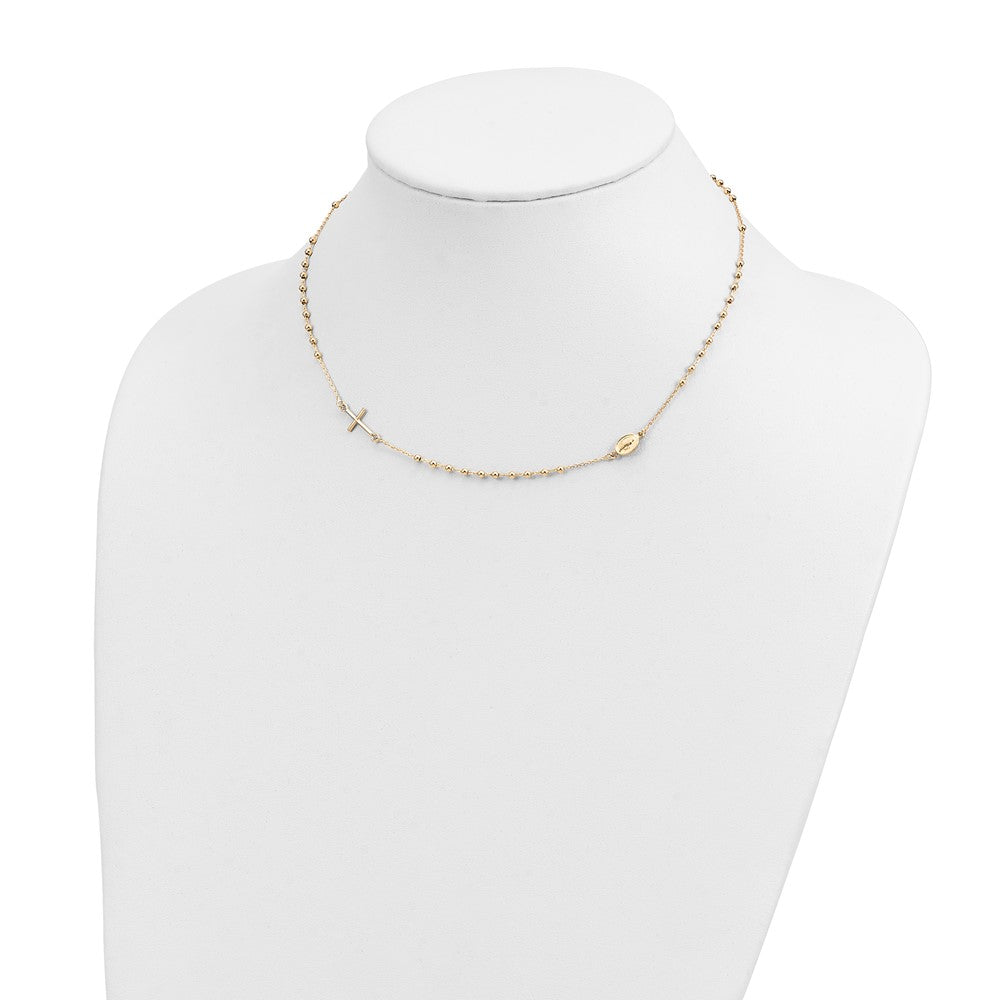 14K Yellow Gold Polished Cross Rosary 16 Inch Necklace