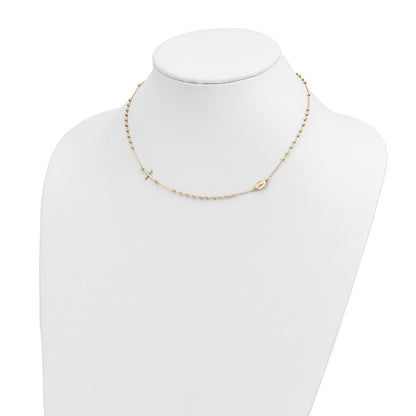 14K Yellow Gold Polished Cross Rosary 16 Inch Necklace