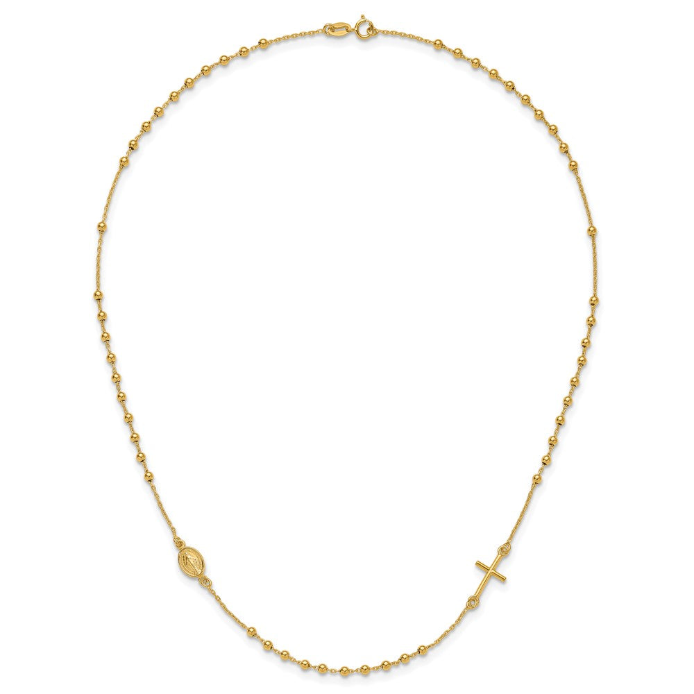 14K Yellow Gold Polished Cross Rosary 16 Inch Necklace