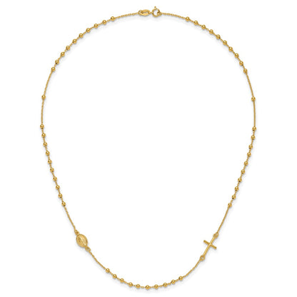 14K Yellow Gold Polished Cross Rosary 16 Inch Necklace