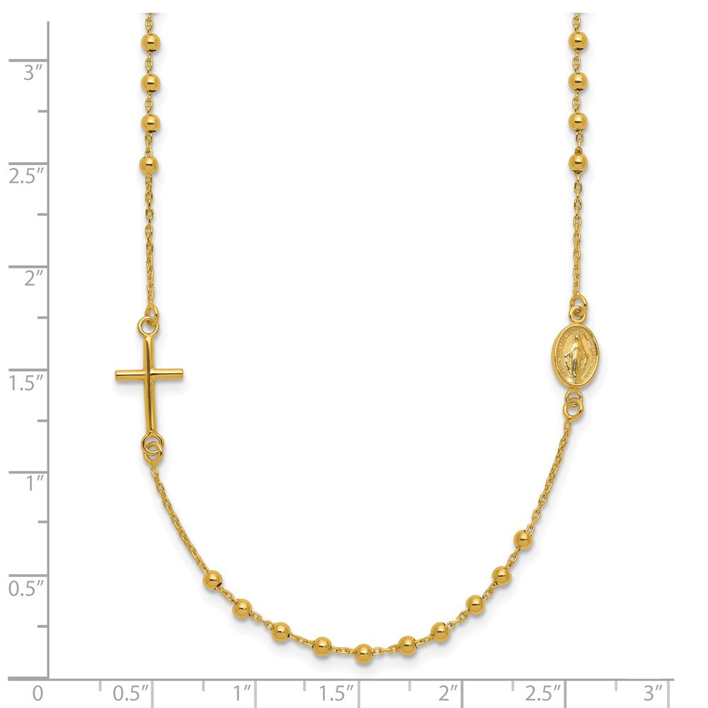 14K Yellow Gold Polished Cross Rosary 16 Inch Necklace