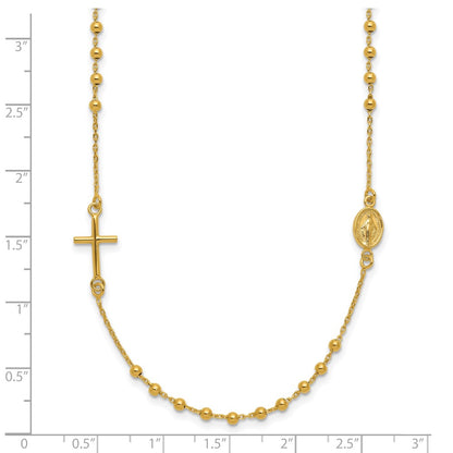 14K Yellow Gold Polished Cross Rosary 16 Inch Necklace