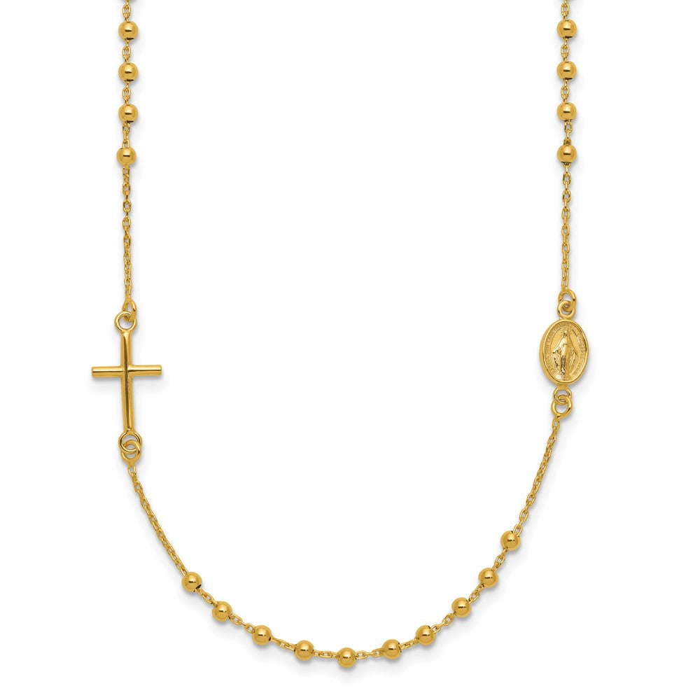 14K Yellow Gold Polished Cross Rosary 16 Inch Necklace