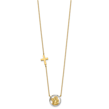 14K Yellow & Rhodium Rhodium-Plated D/C Angel Cross Necklace