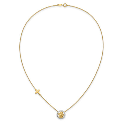 14K Yellow & Rhodium Rhodium-Plated D/C Angel Cross Necklace