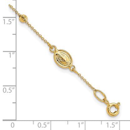 6 Inch 14K Polished D/C Cross And Miraculous Medal .75In Ext. Bracelet