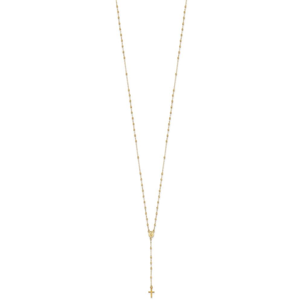 14K Yellow Gold Polished & D/C W/3In Ext. Rosary Necklace