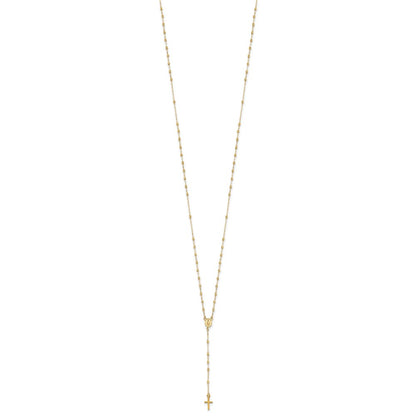14K Yellow Gold Polished & D/C W/3In Ext. Rosary Necklace