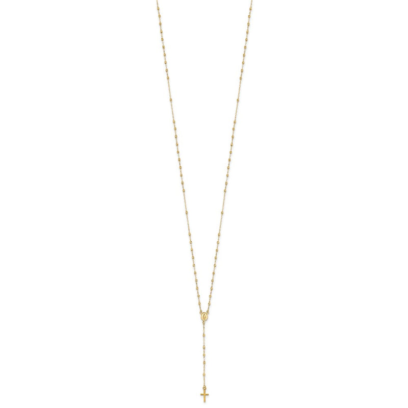 14K Yellow Gold Polished & D/C W/3In Ext. Rosary Necklace
