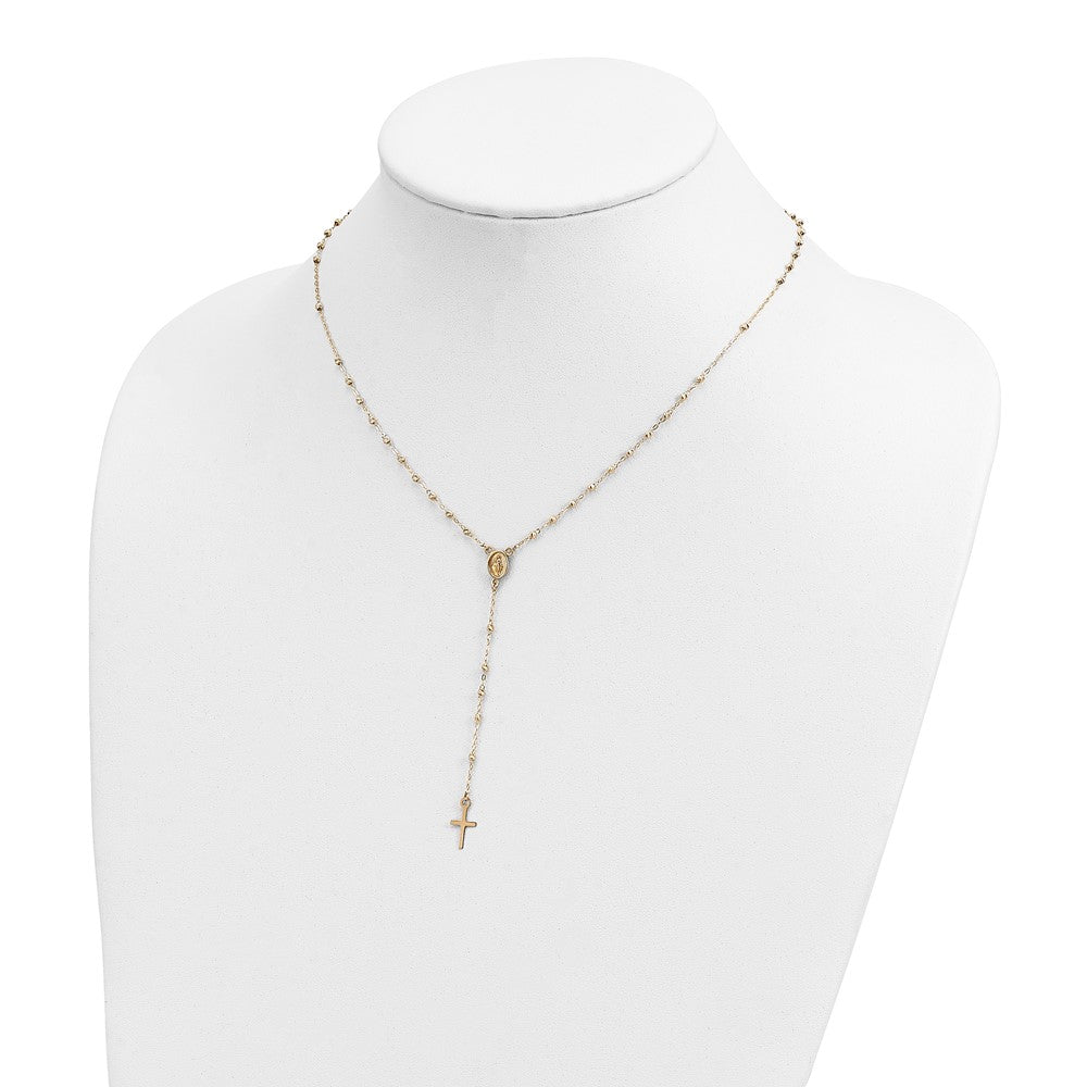 14K Yellow Gold Polished & D/C W/3In Ext. Rosary Necklace