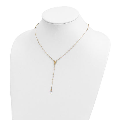 14K Yellow Gold Polished & D/C W/3In Ext. Rosary Necklace
