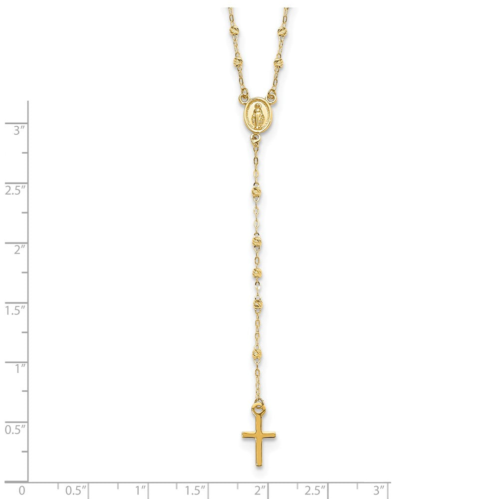 14K Yellow Gold Polished & D/C W/3In Ext. Rosary Necklace
